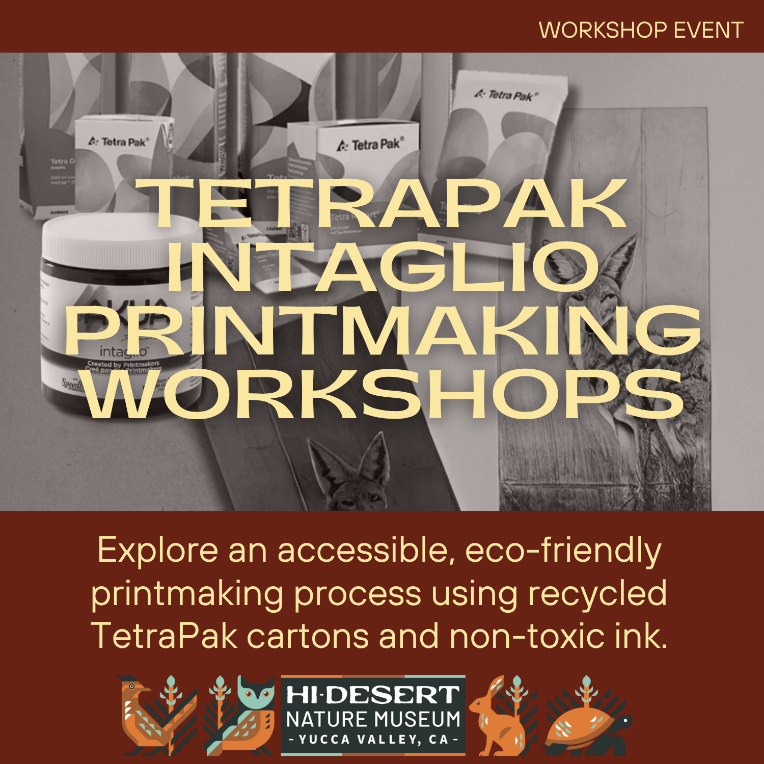 Tetrapak Intaglio Printmaking Workshop - Explore an accessible, eco-friendly printmaking process using recycled Tetra Pak cartons and non-toxic ink.